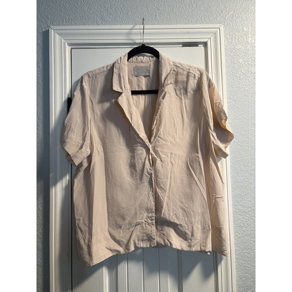 Everlane Womens Button Front Camp Shirt Blush Pink Short Sleeve 100% Silk Sz 14
